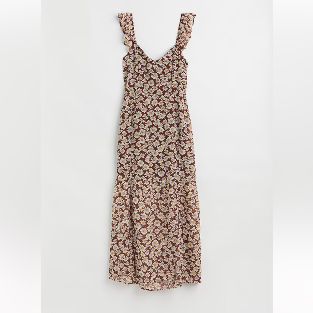 H&M Brown Chiffon Floral Midi Dress